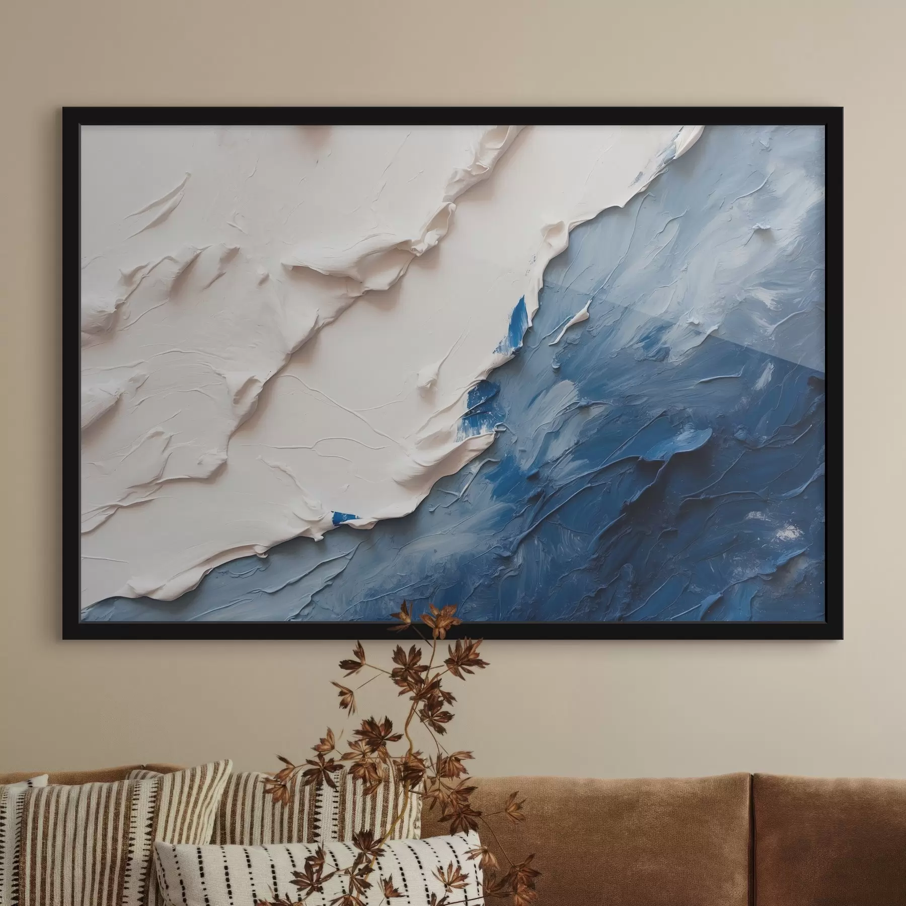 murales de pared Abstracción con colores de óleo blanco y azul. f41025