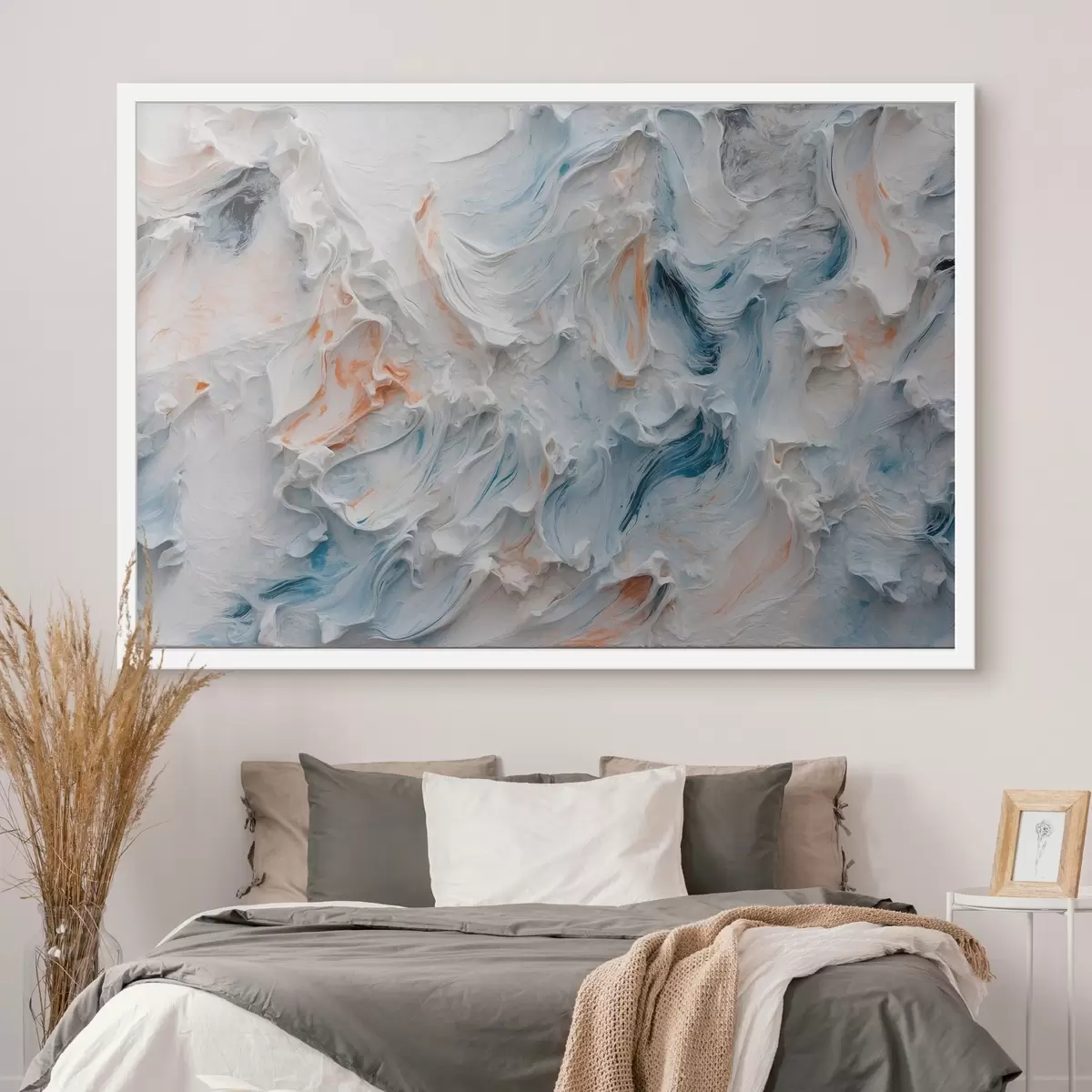 Poster Abstracción con colores blanco, naranja y azul f41026