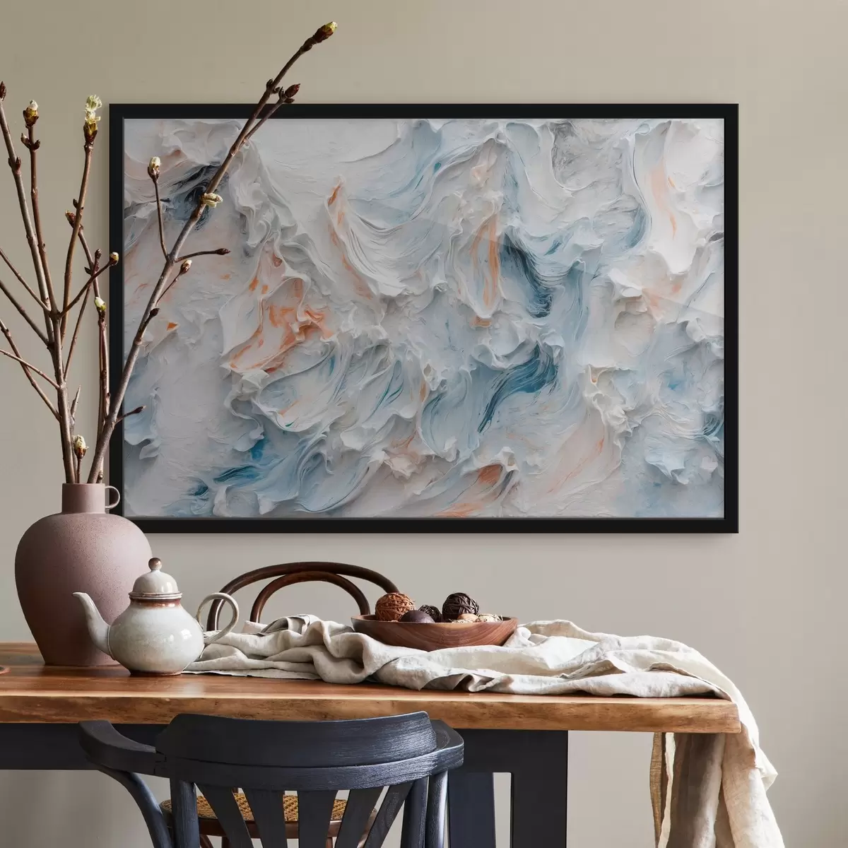 Poster Abstracción con colores blanco, naranja y azul f41026