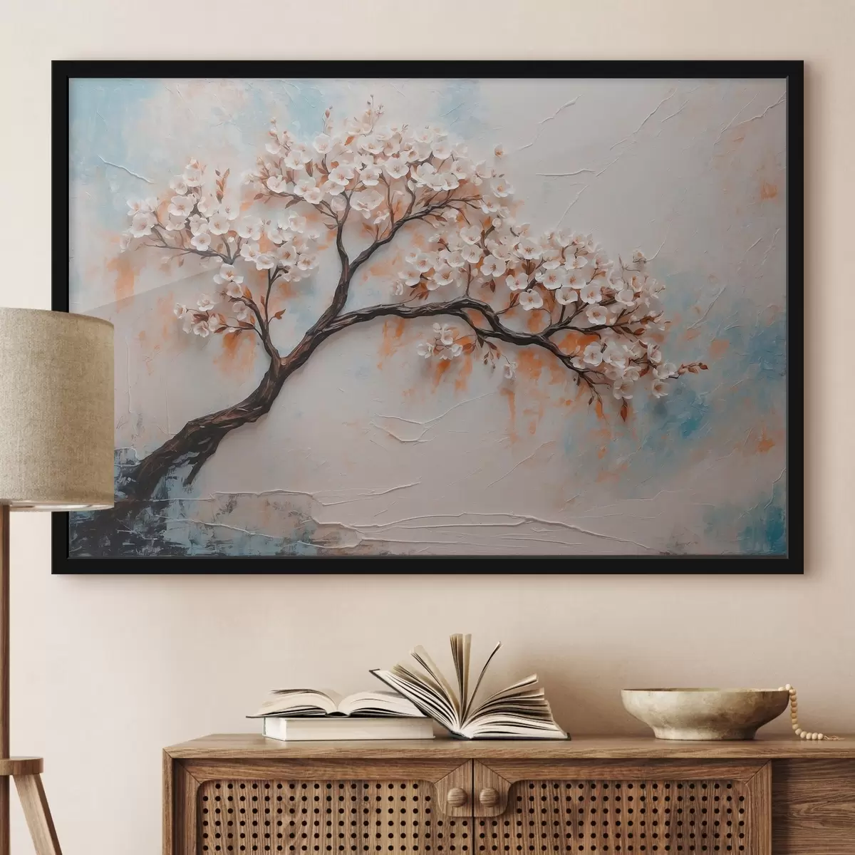 Poster Árbol en flor sobre fondo abstracto al óleo f41032