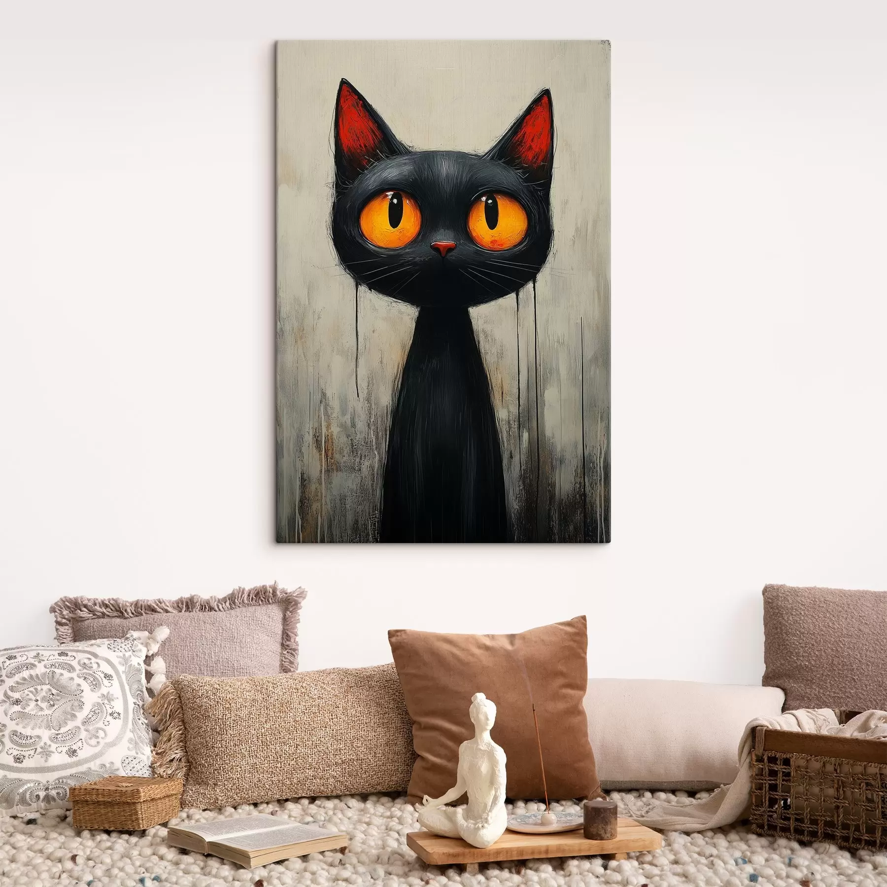 murales de pared Gato negro de acuarela con ojos amarillos s41120