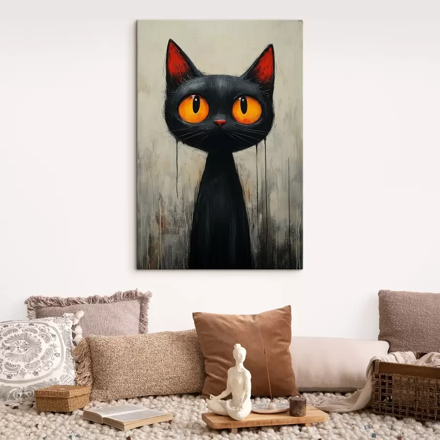 murales de pared Gato negro de acuarela con ojos amarillos s41120