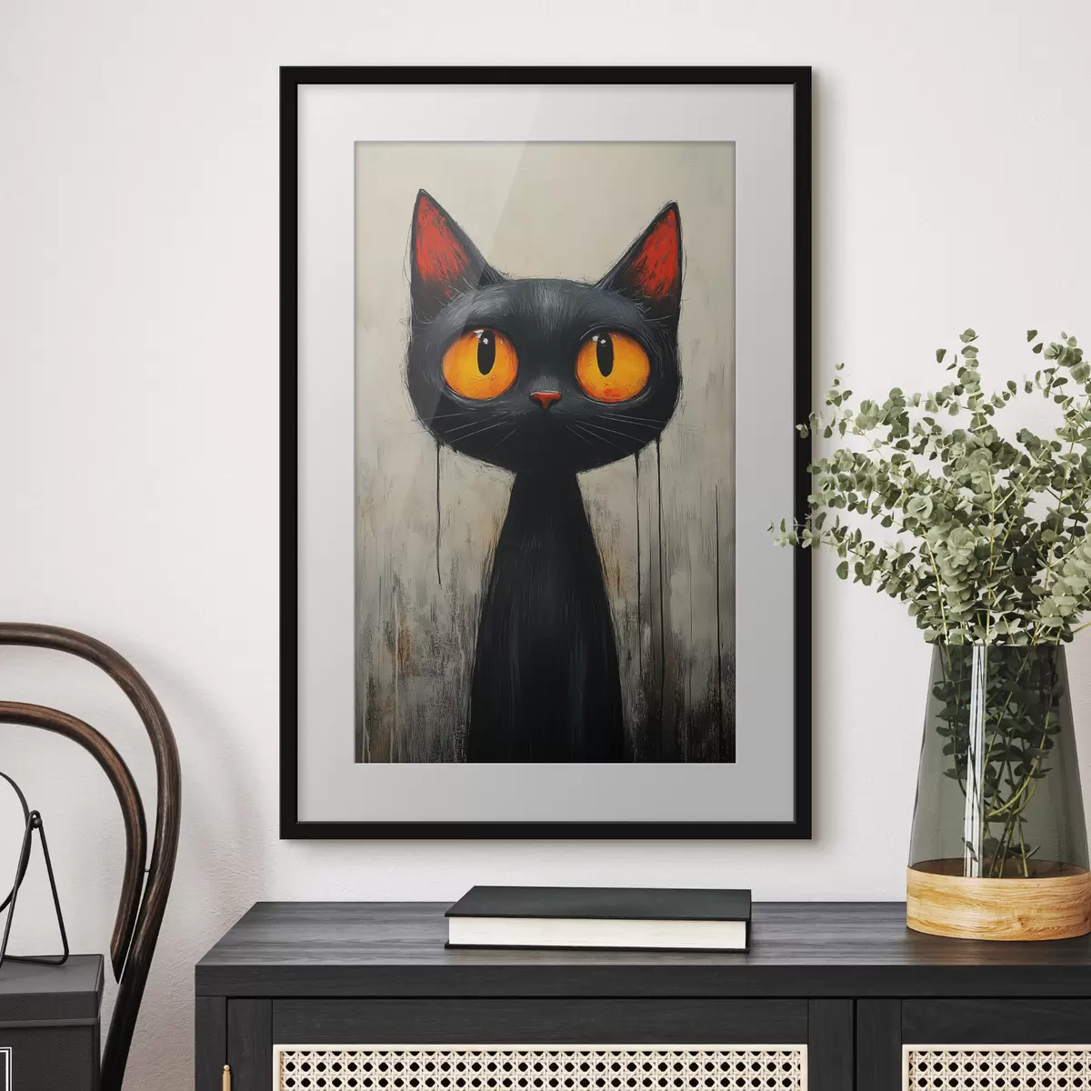Poster Gato negro de acuarela con ojos amarillos f41120