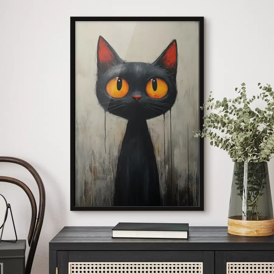 murales de pared Gato negro de acuarela con ojos amarillos f41120