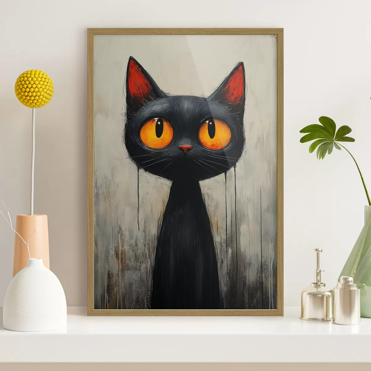 Poster Gato negro de acuarela con ojos amarillos f41120