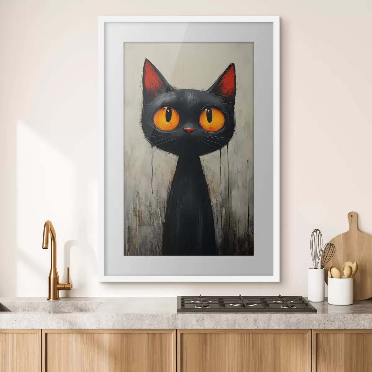 Poster Gato negro de acuarela con ojos amarillos f41120