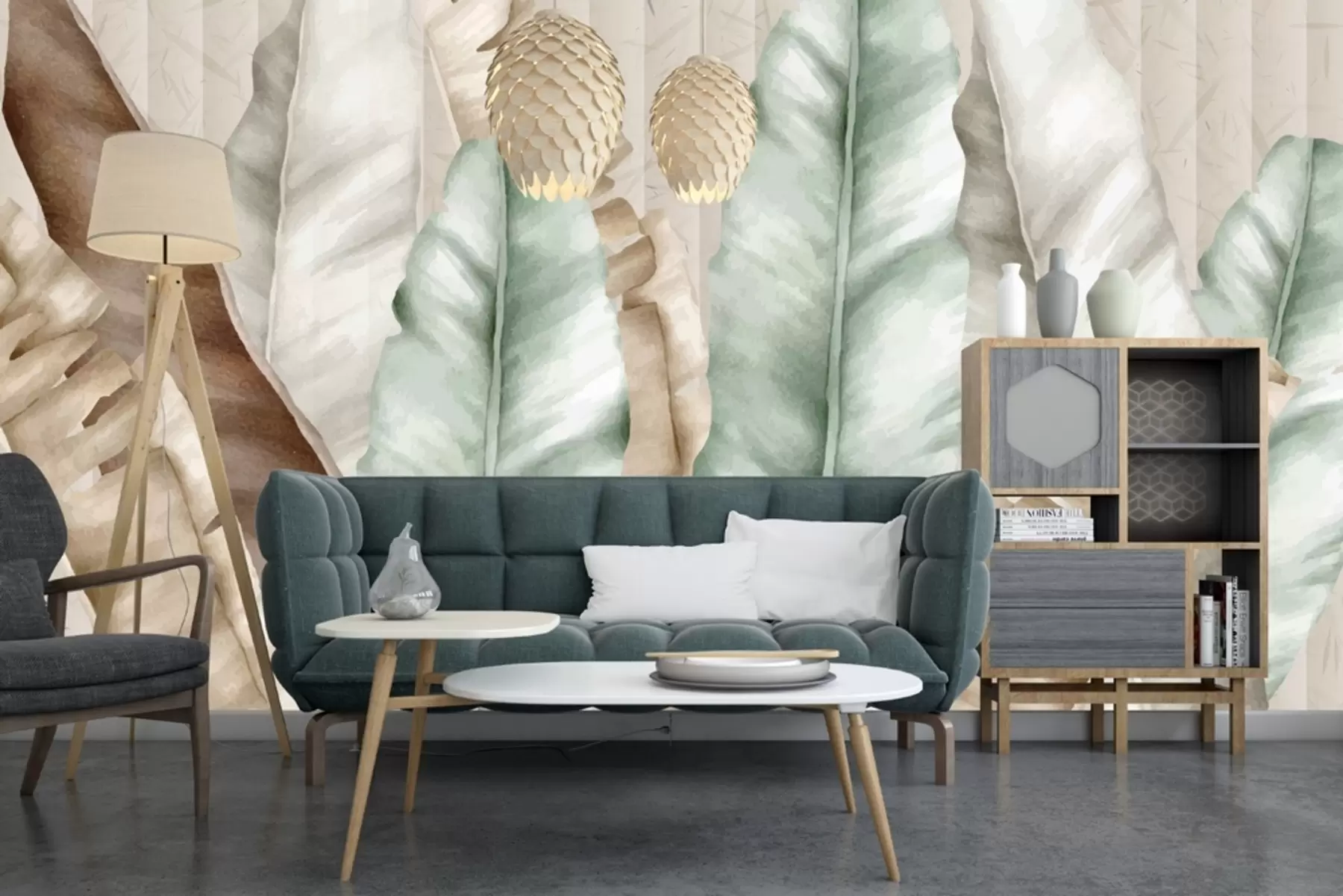 murales de pared Textura, grandes hojas tropicales vector w01816