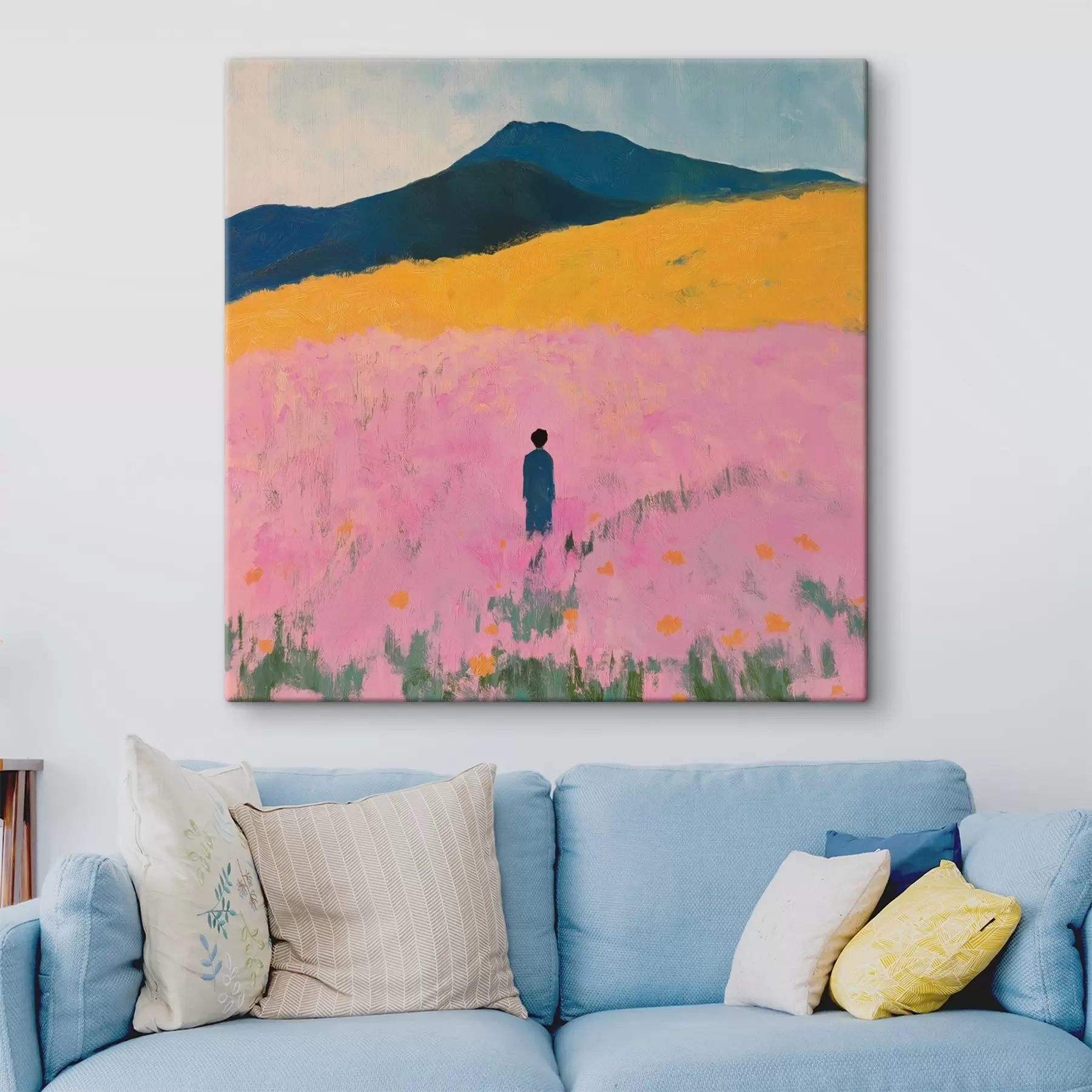 murales de pared Un hombre en un campo con flores rosas s41164