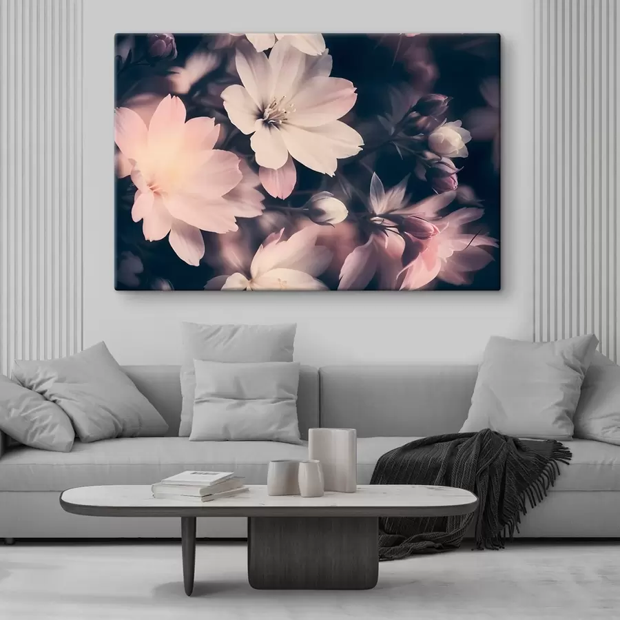 murales de pared Rosa suave y flores blancas de la luz de la vendimia con el fondo borroso s41084