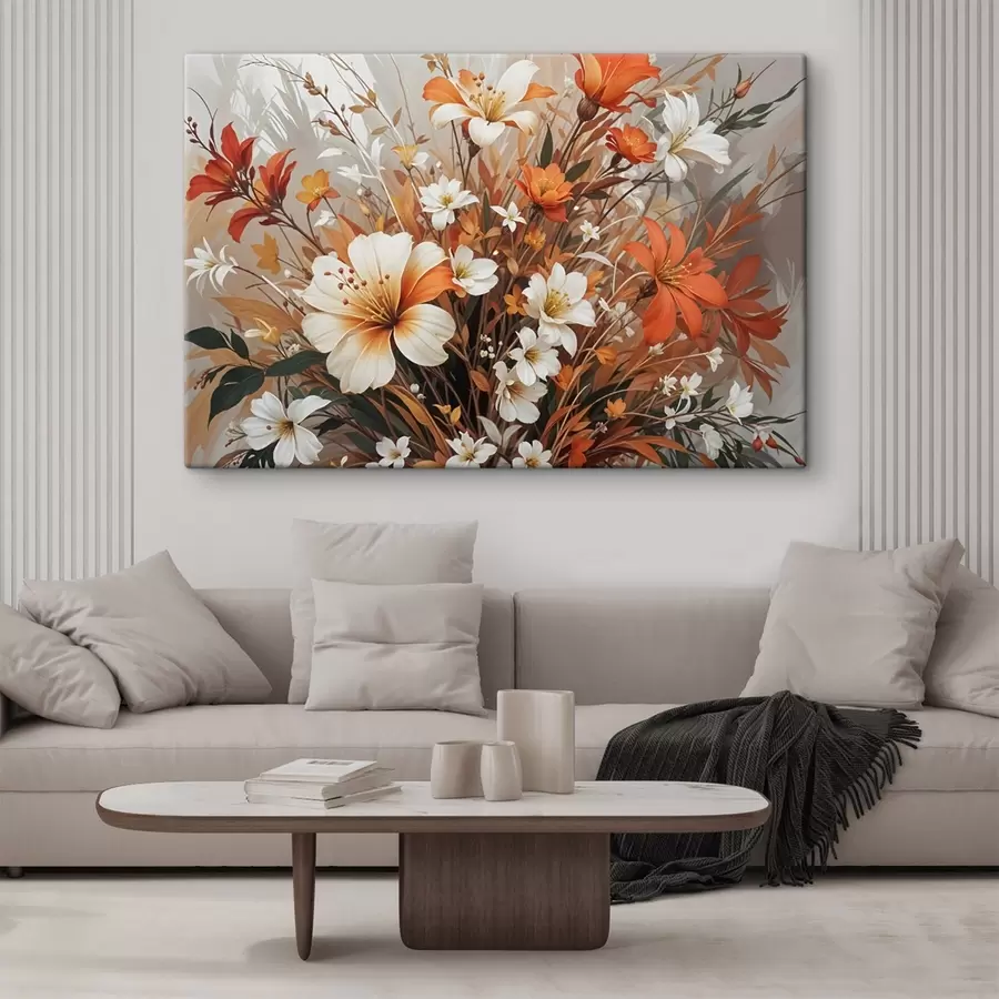 murales de pared Un vibrante ramo de flores naranjas y blancas, que incluye lirios y otras delicadas flores s41099
