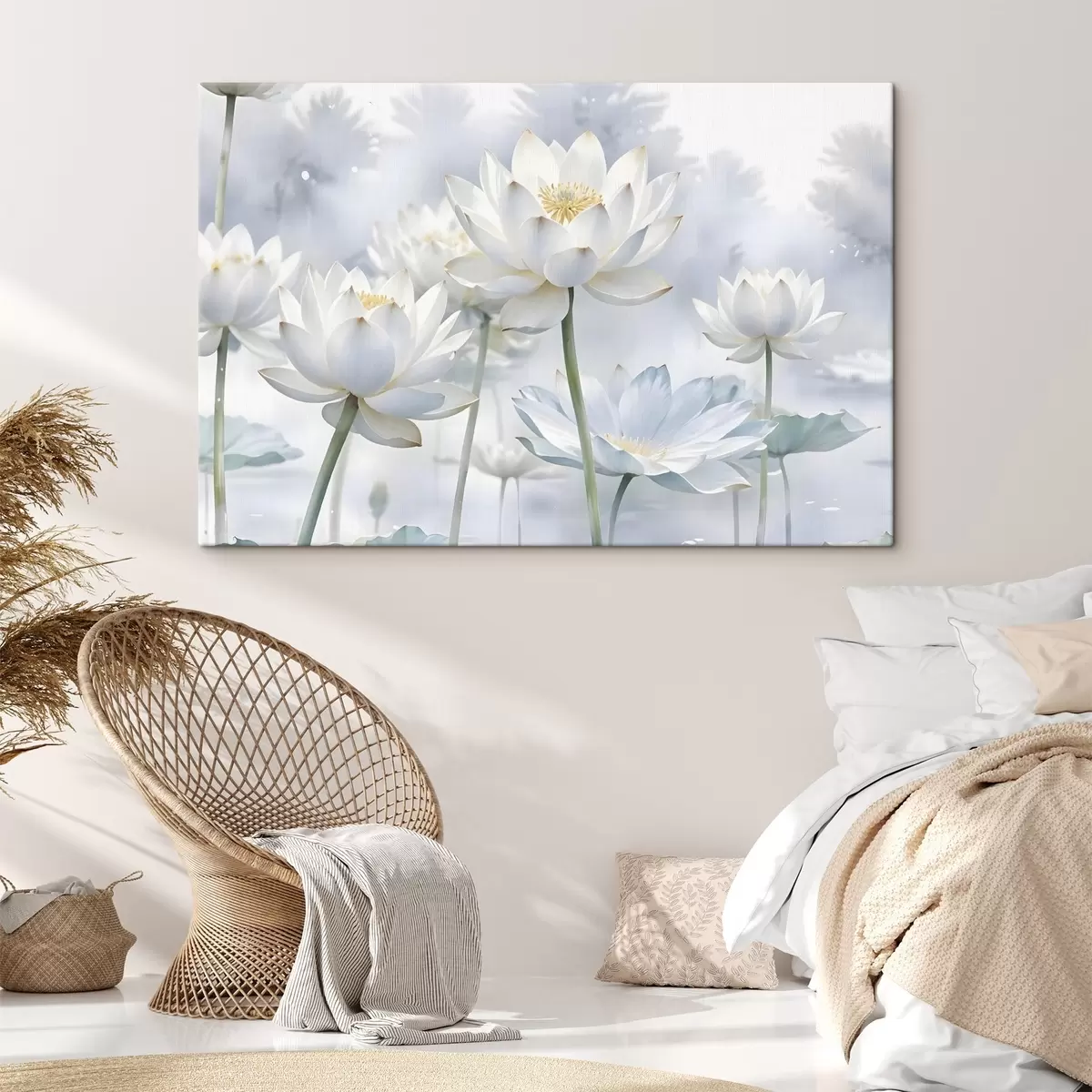 murales de pared Flores de loto blancas en colores pastel sobre un fondo abstracto de acuarela s41100