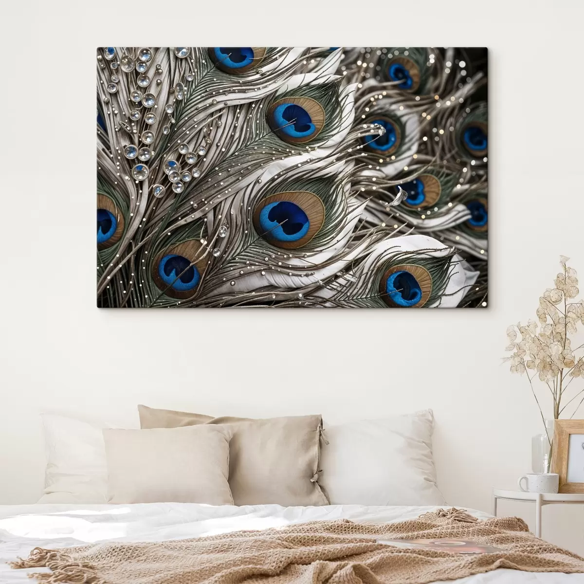 murales de pared Vibrantes plumas de pavo real con intrincados dibujos y llamativos motivos azules s41103