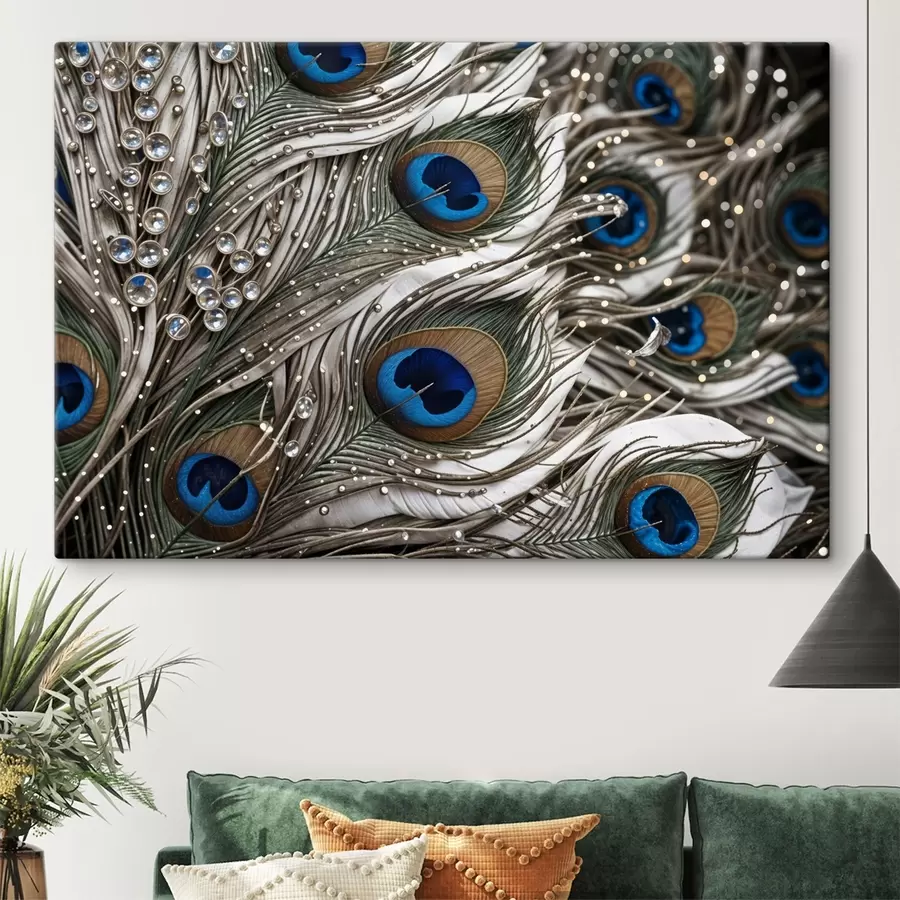 murales de pared Vibrantes plumas de pavo real con intrincados dibujos y llamativos motivos azules s41103