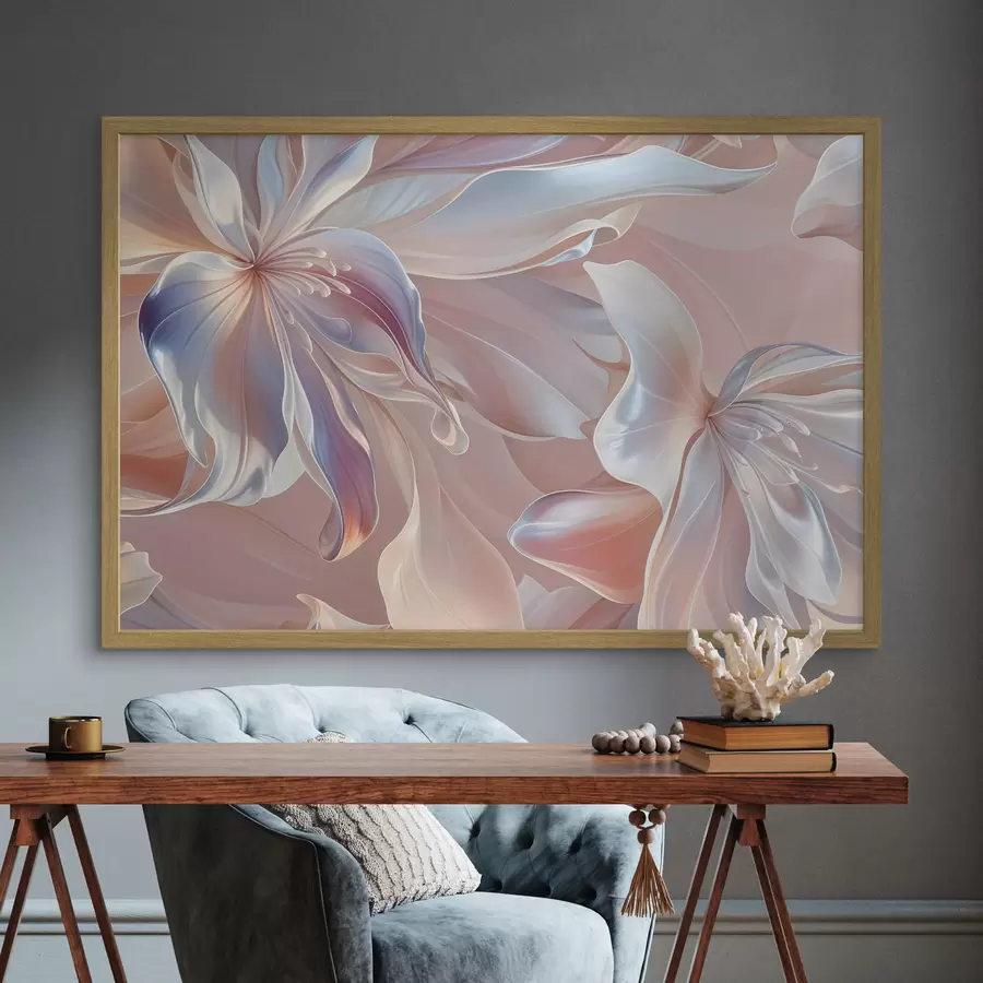 murales de pared Delicados pétalos de flores de colores pastel con formas y texturas fluidas, que crean una composición floral abstracta f41098
