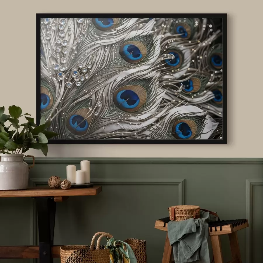 murales de pared Vibrantes plumas de pavo real con intrincados dibujos y llamativos motivos azules f41103