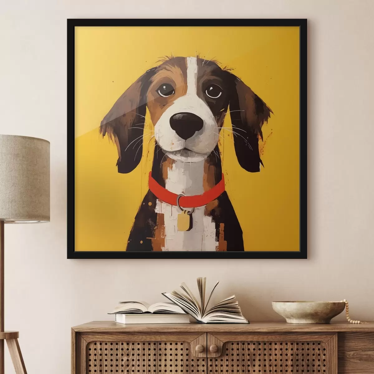 Poster Retrato de un perro sobre fondo amarillo f41232