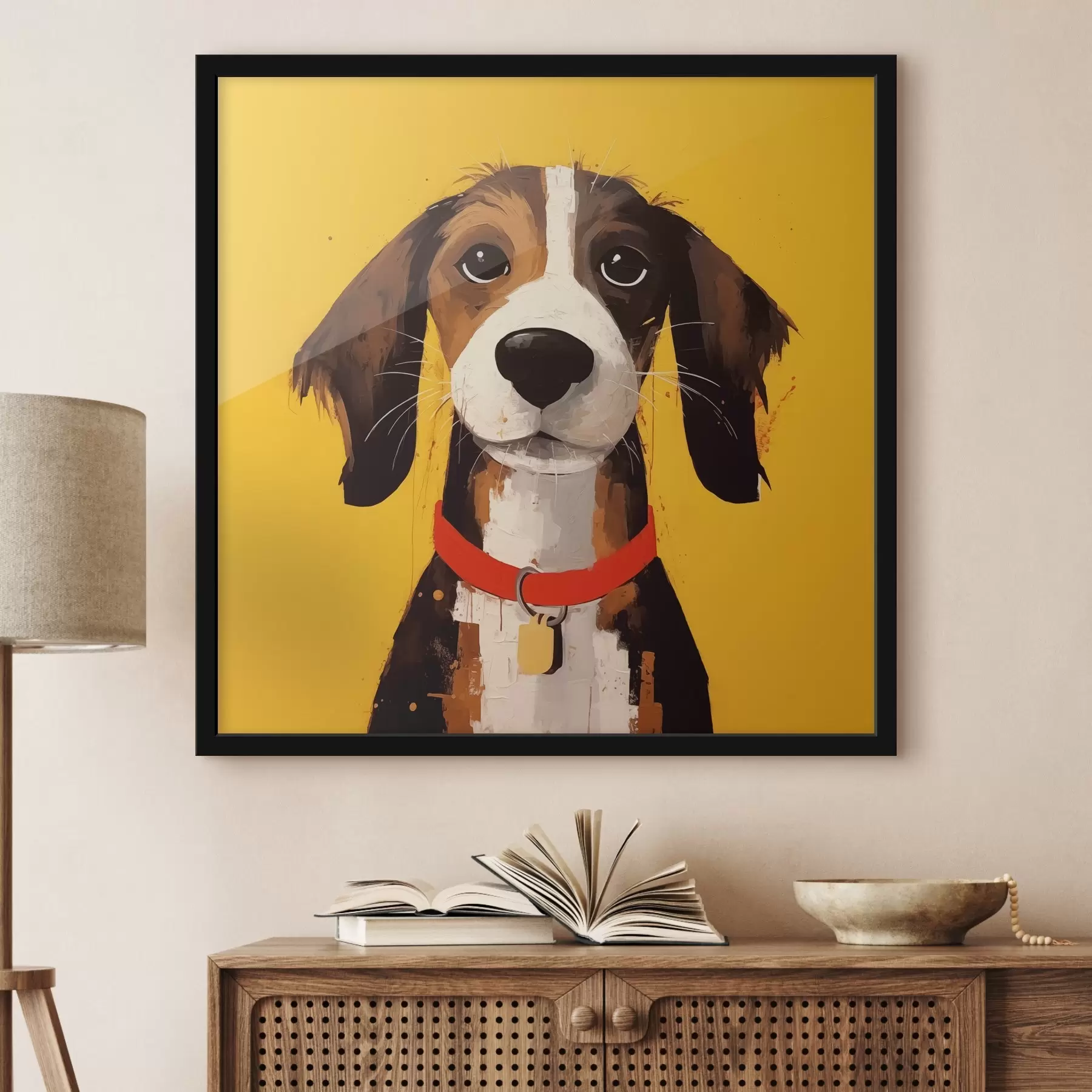 murales de pared Retrato de un perro sobre fondo amarillo f41232