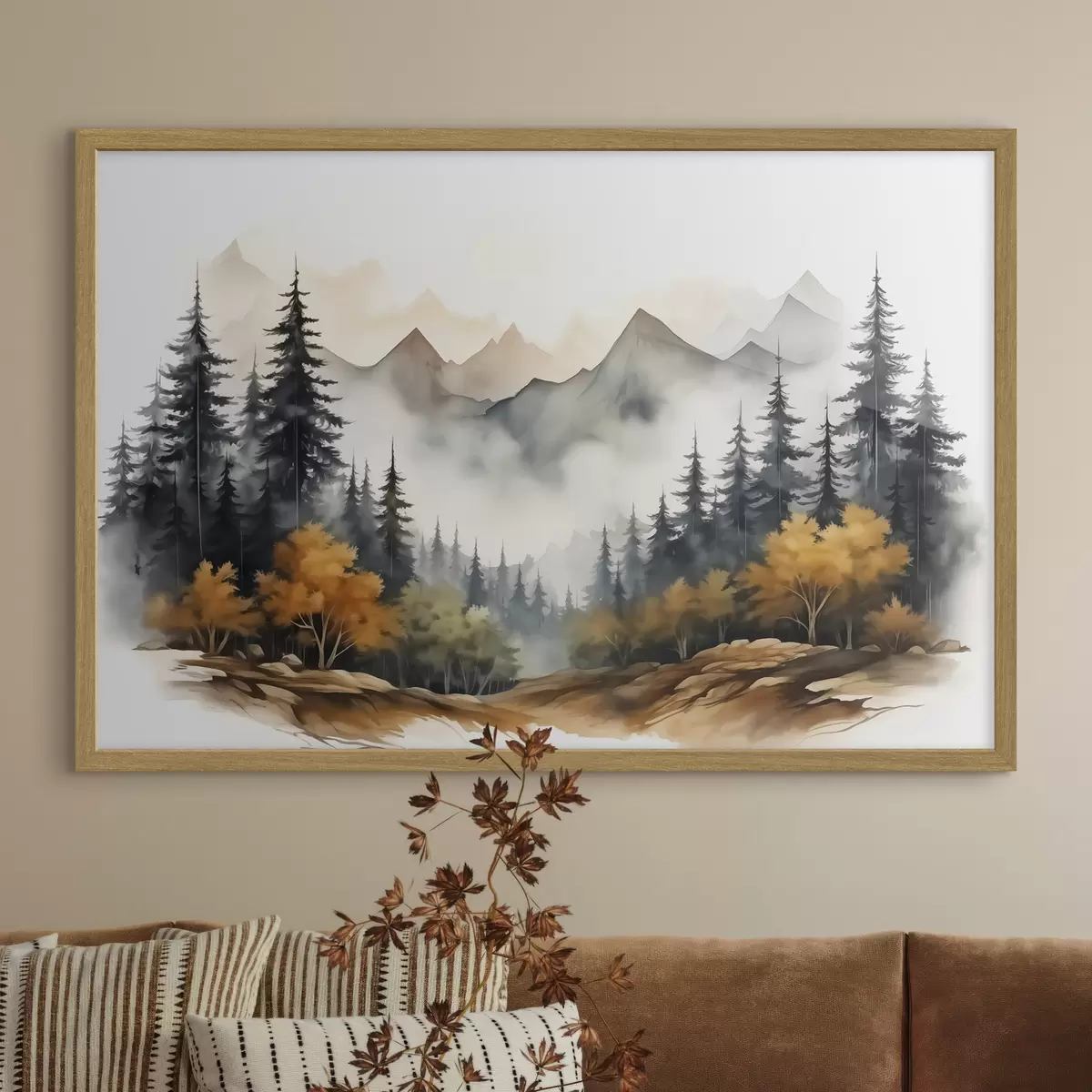 Poster Bosque sobre fondo de montañas acuarela f41240