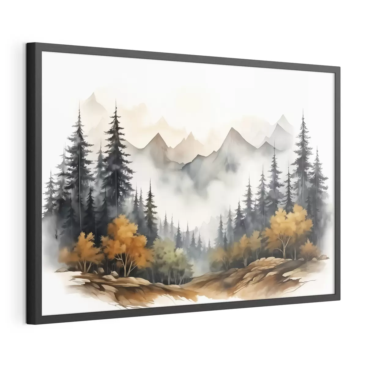 Poster Bosque sobre fondo de montañas acuarela f41240