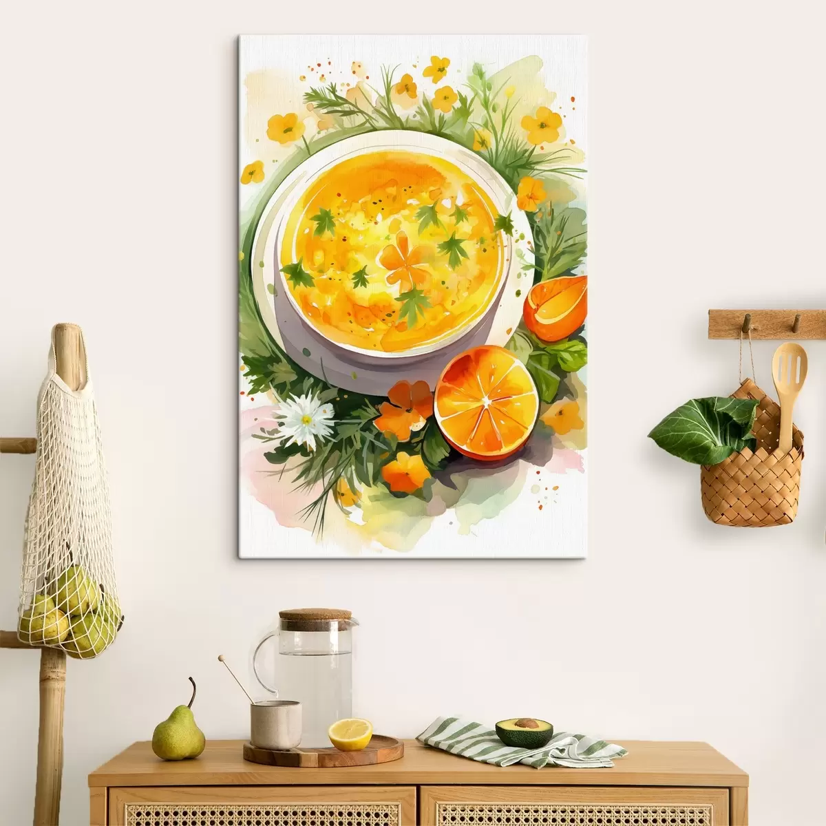 murales de pared Sopa de calabaza, acuarela, colores de otoño, naranja s41170