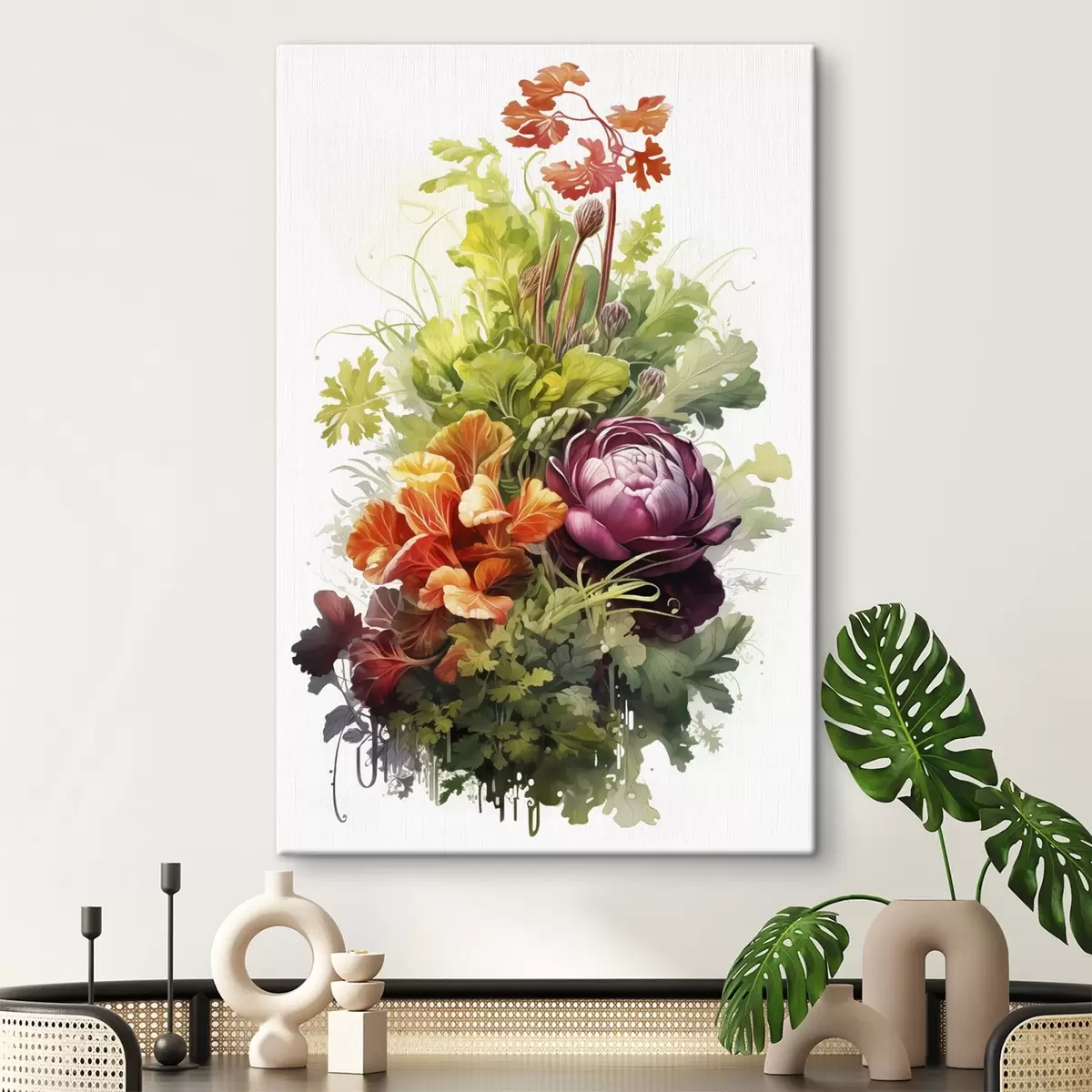 murales de pared Cosecha de verduras, acuarela, verdor, flores s41173