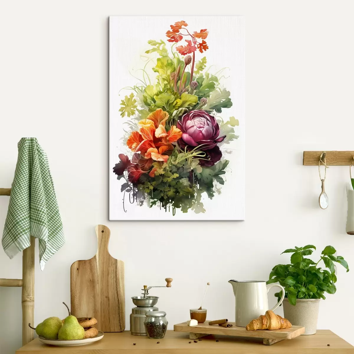 murales de pared Cosecha de verduras, acuarela, verdor, flores s41173