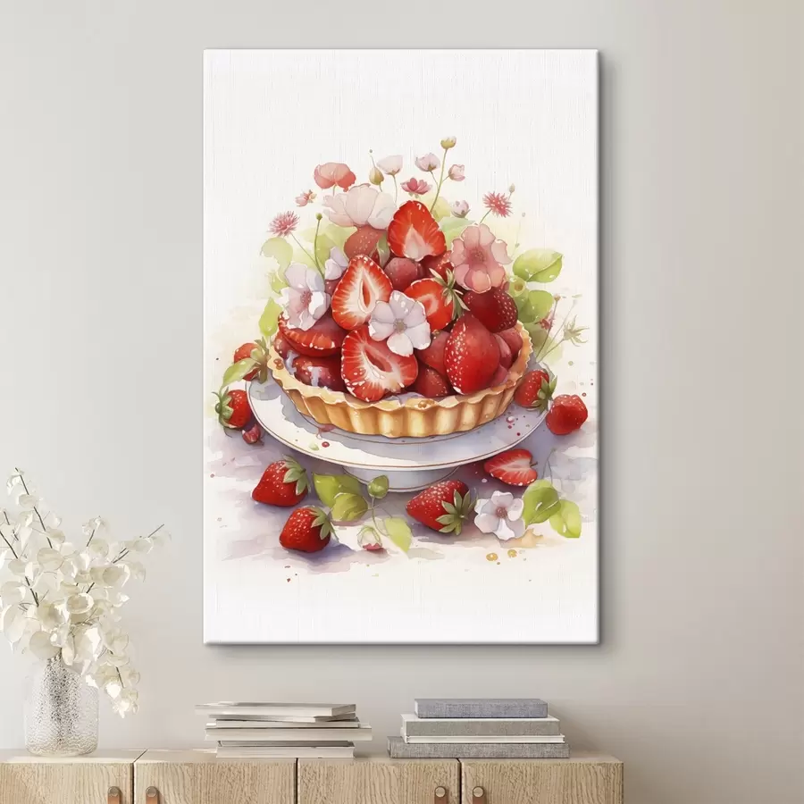 murales de pared Tarta de fresas, acuarela, floral s41177