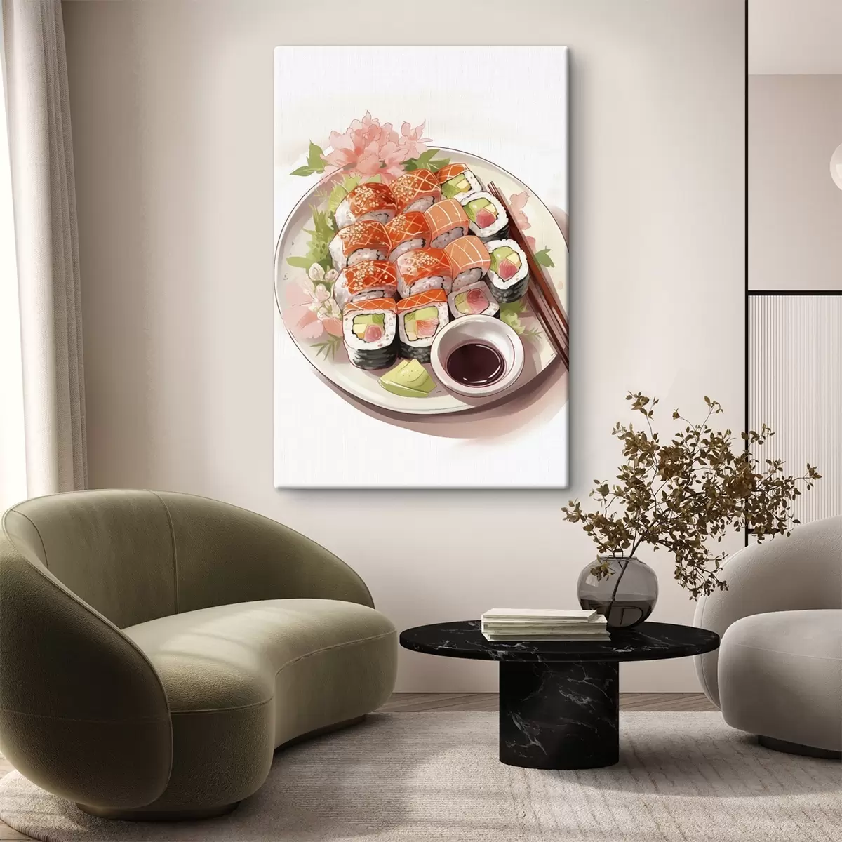 murales de pared Acuarela plato de sushi, salmón, delicioso s41180