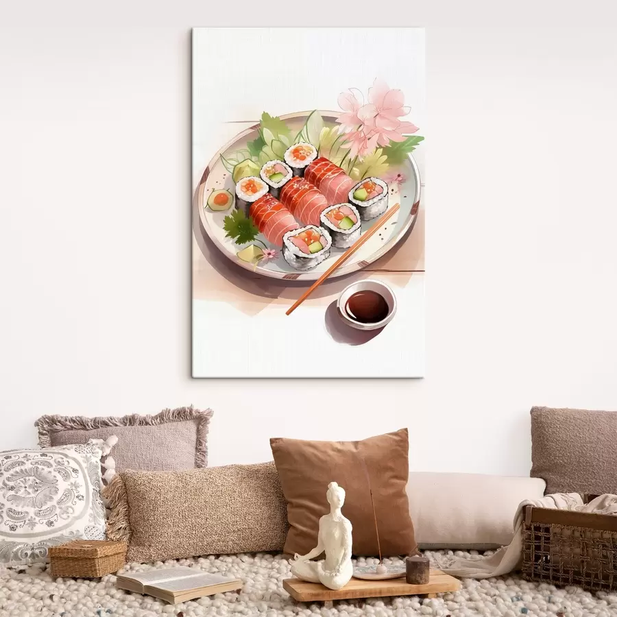 murales de pared Acuarela sushi, floral, japonesa s41181