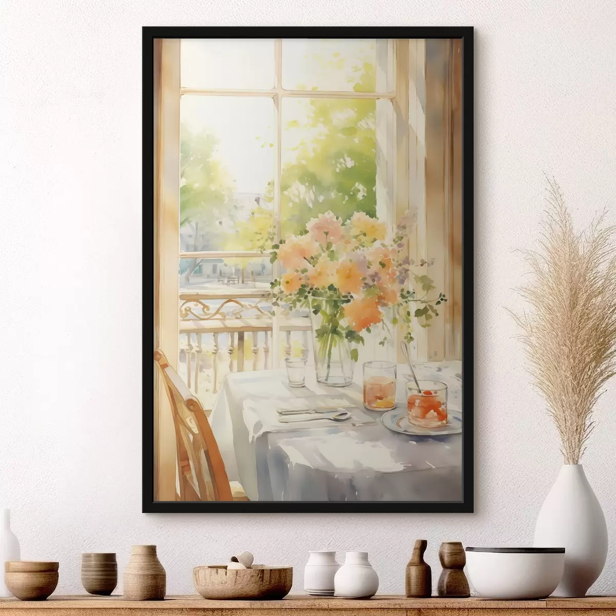 Poster Cena romántica, acuarela, estilo boho, flores, naturaleza f41165