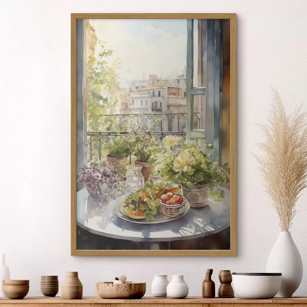 Poster Cena romántica con vistas a la ciudad, acuarela, floral f41168