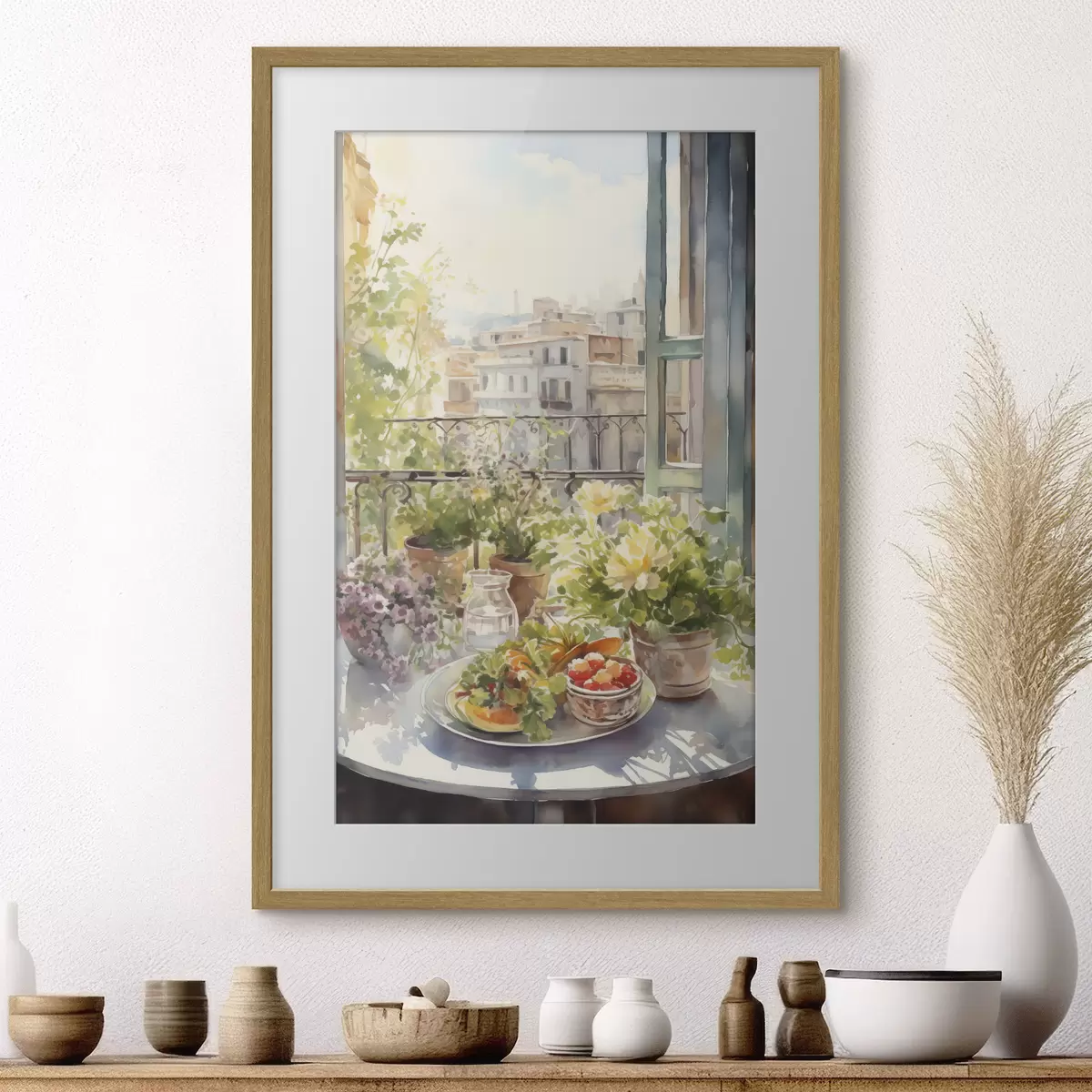 Poster Cena romántica con vistas a la ciudad, acuarela, floral f41168