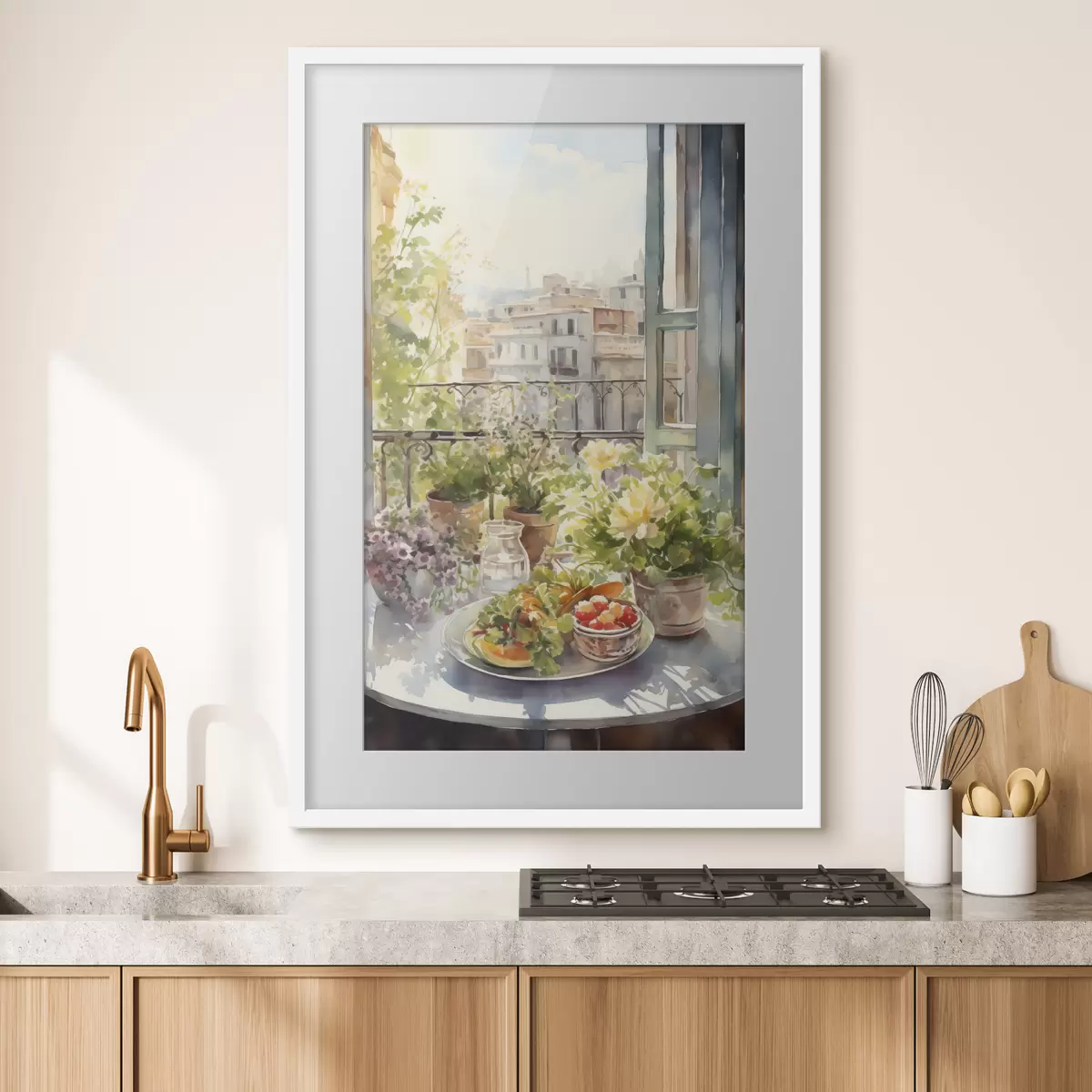 Poster Cena romántica con vistas a la ciudad, acuarela, floral f41168
