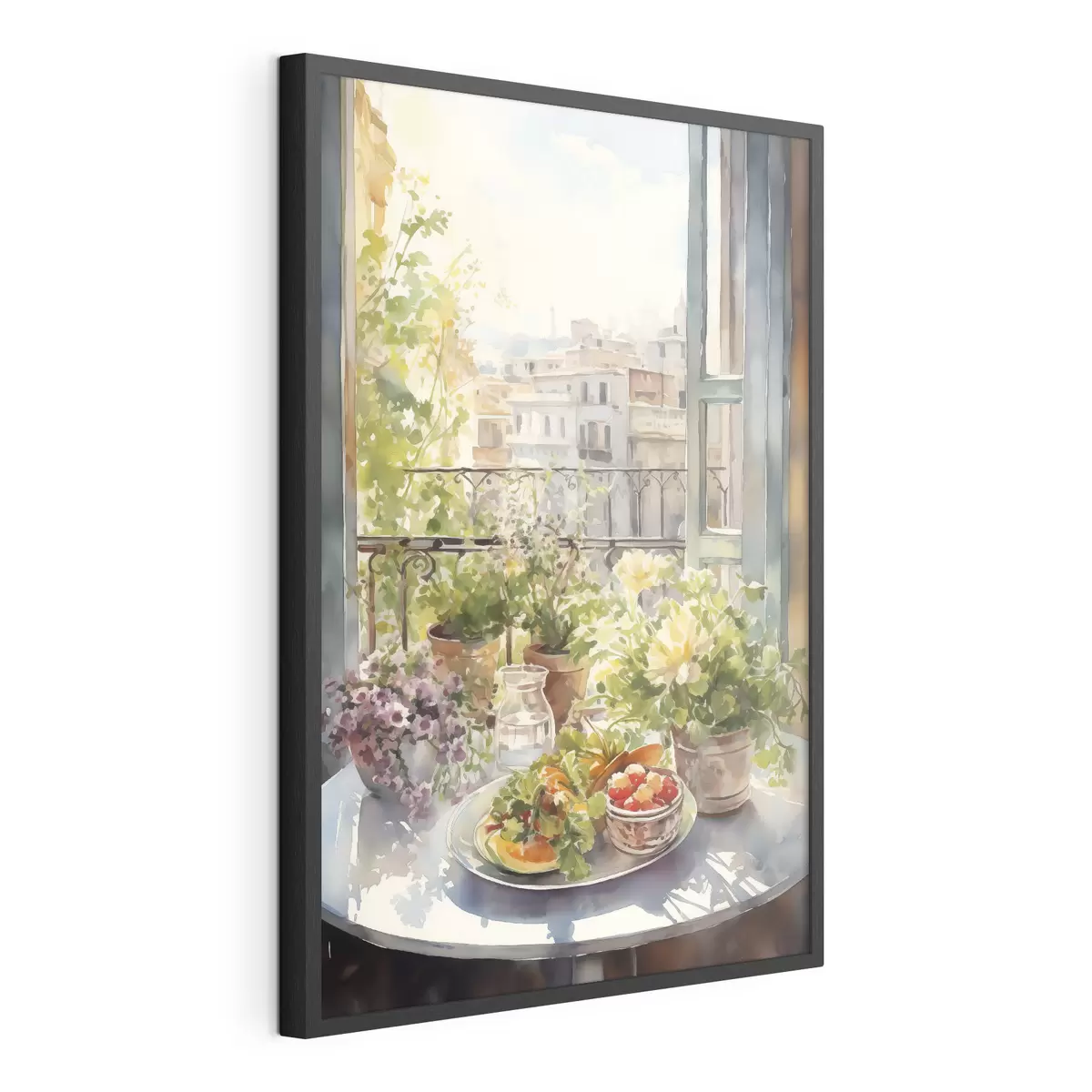 Poster Cena romántica con vistas a la ciudad, acuarela, floral f41168