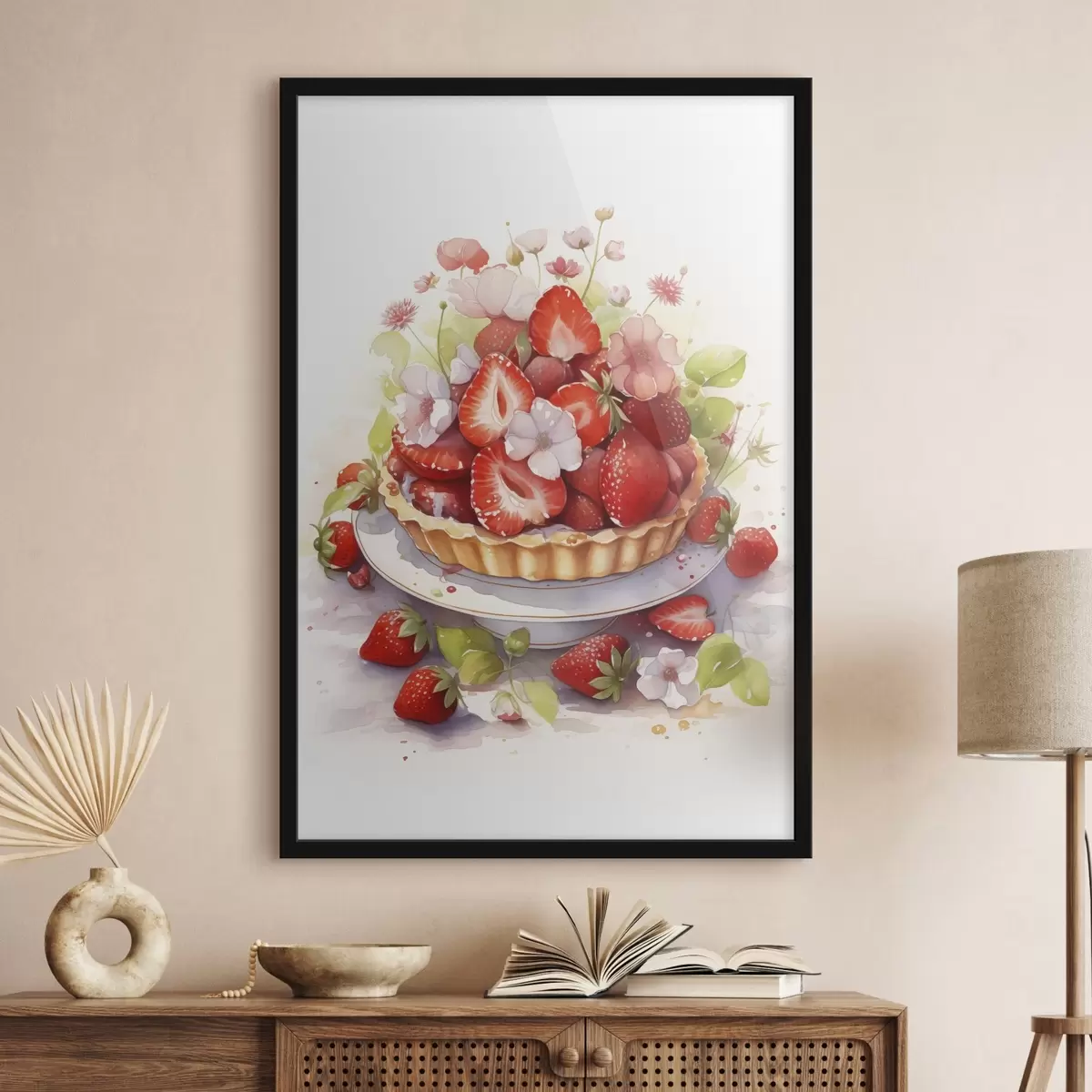 Poster Tarta de fresas, acuarela, floral f41177