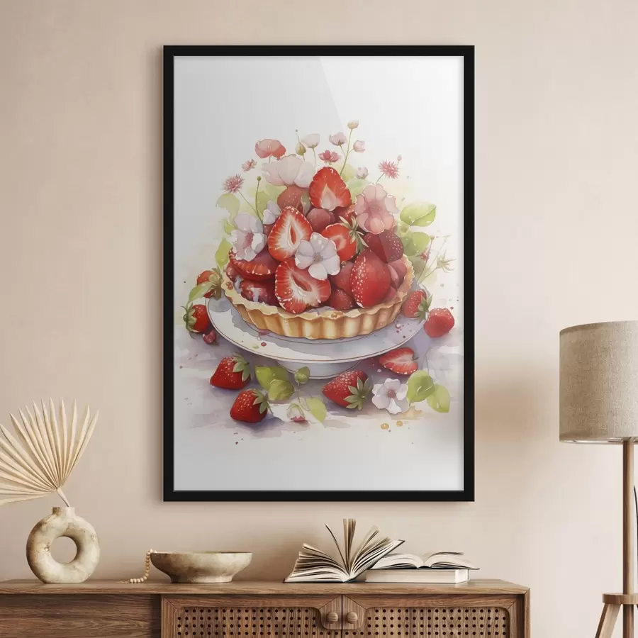 murales de pared Tarta de fresas, acuarela, floral f41177