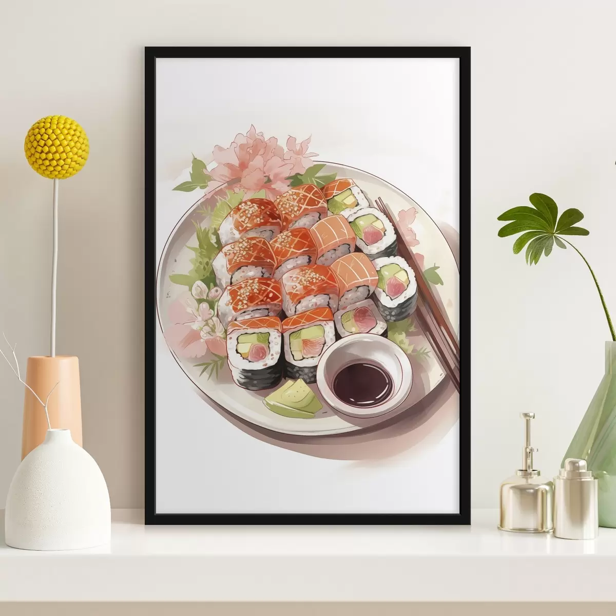 Poster Acuarela plato de sushi, salmón, delicioso f41180