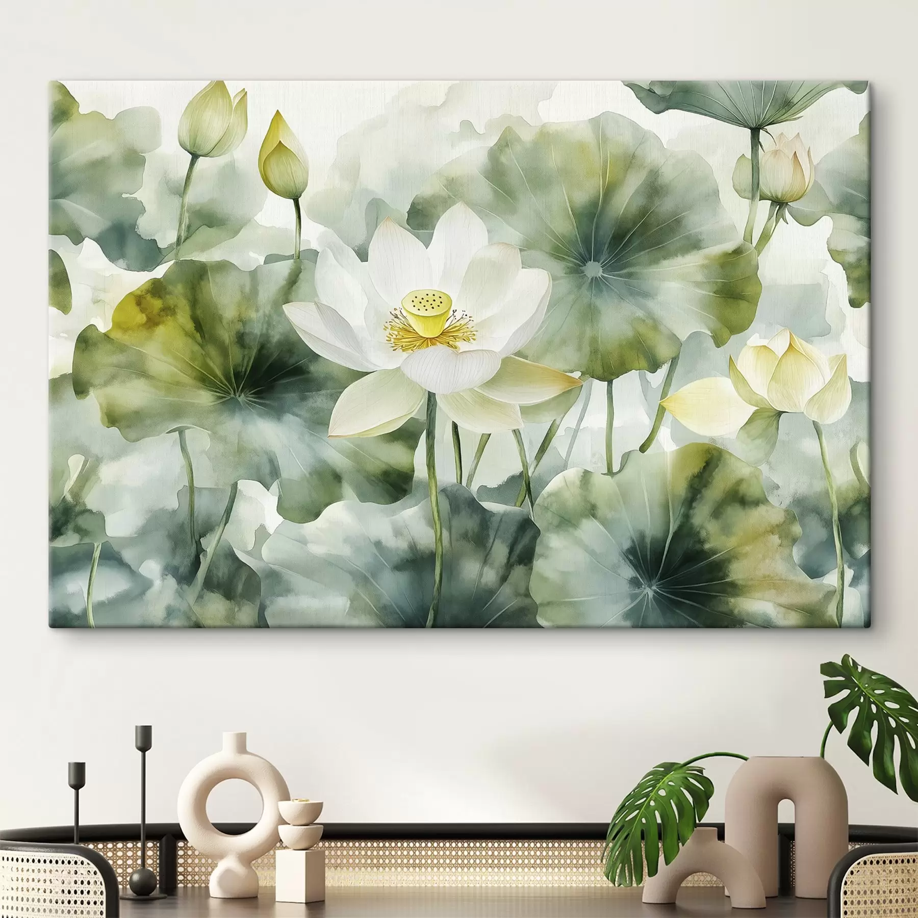 murales de pared Flores de loto, acuarela suave, floral s41229