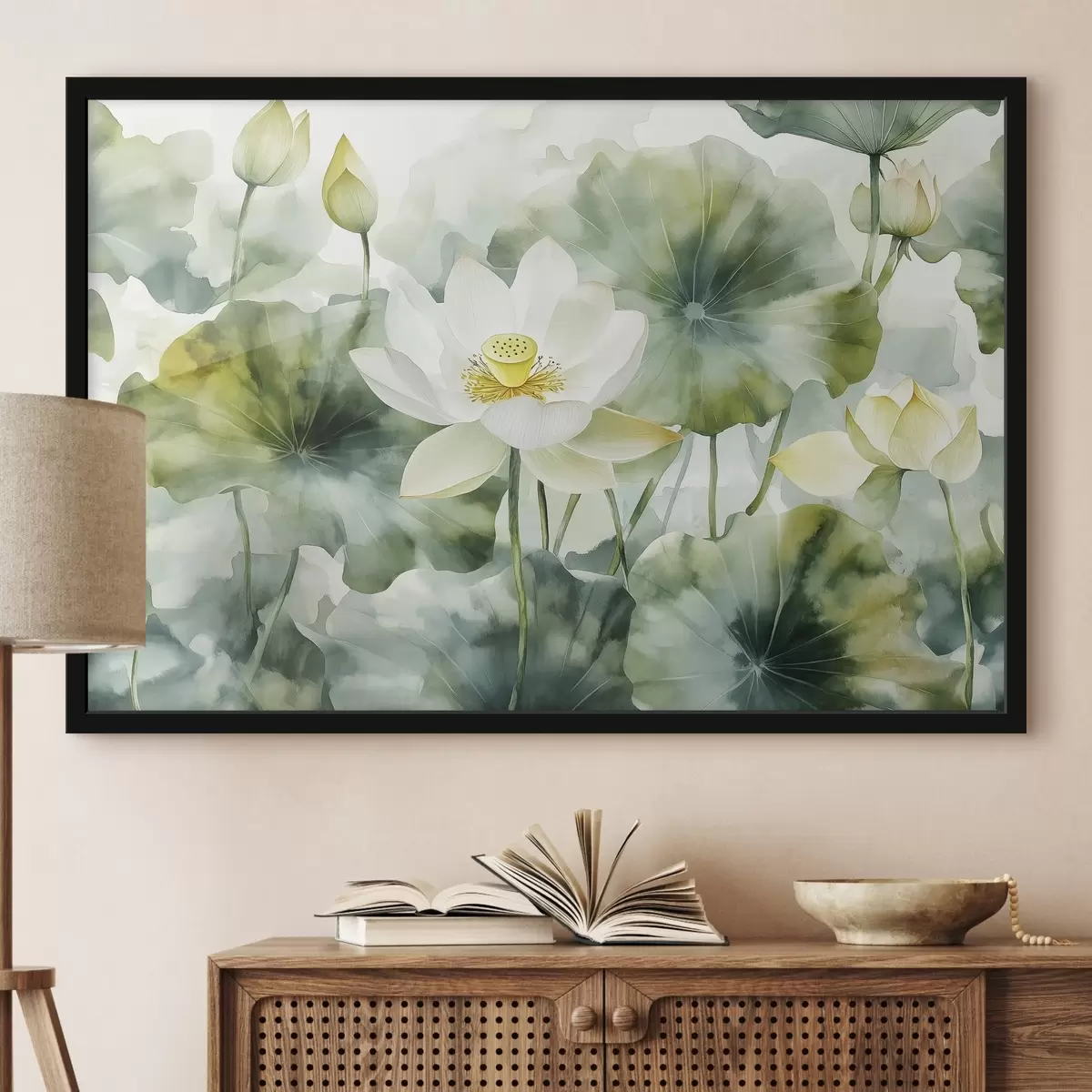 Poster Flores de loto, acuarela suave, floral f41229