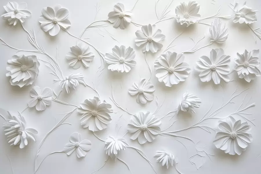 murales de pared Composición de flores blancas en relieve de estilo minimalista y sofisticado w01828