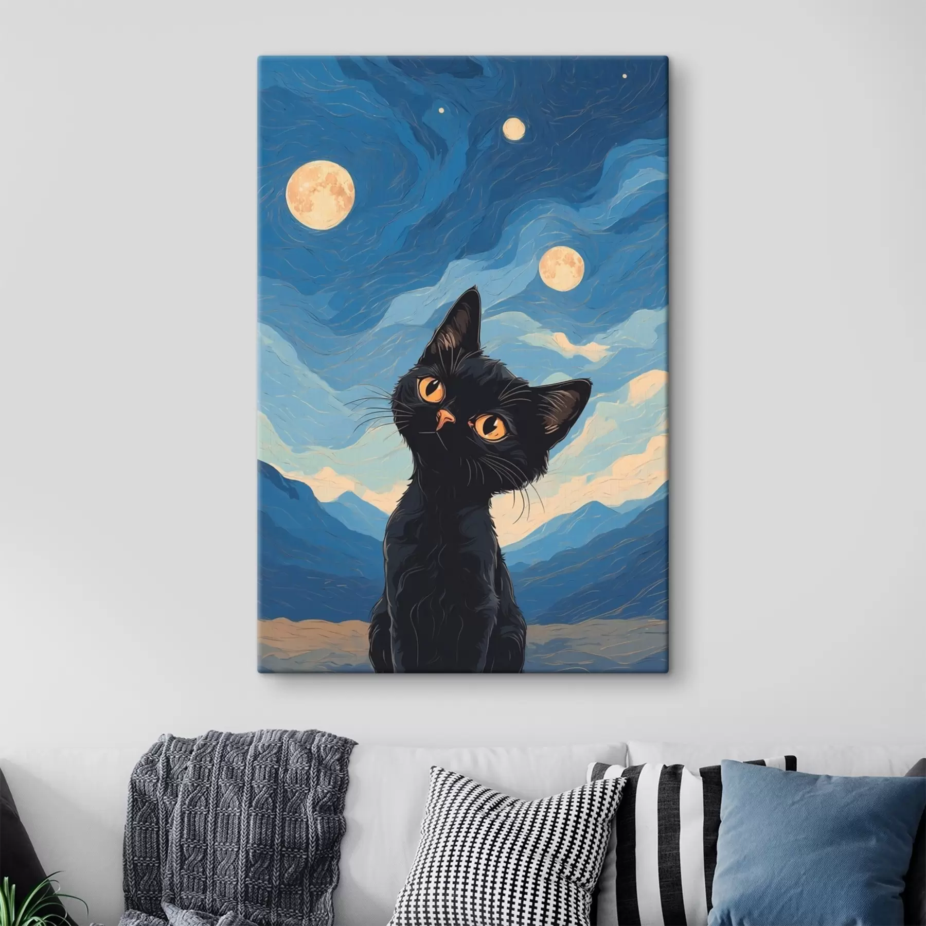 murales de pared Gato curioso bajo un cielo estrellado s38860