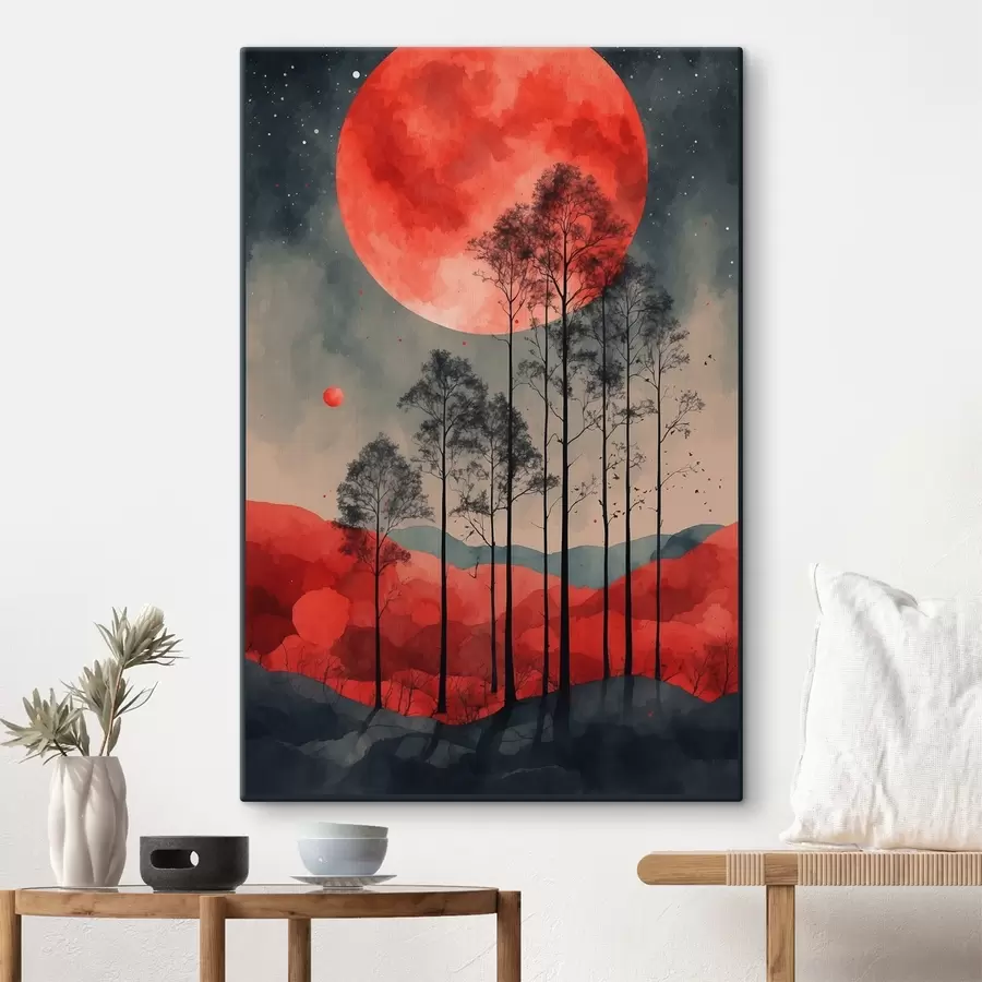 murales de pared Bosque iluminado por la luna en tonos vibrantes s38862