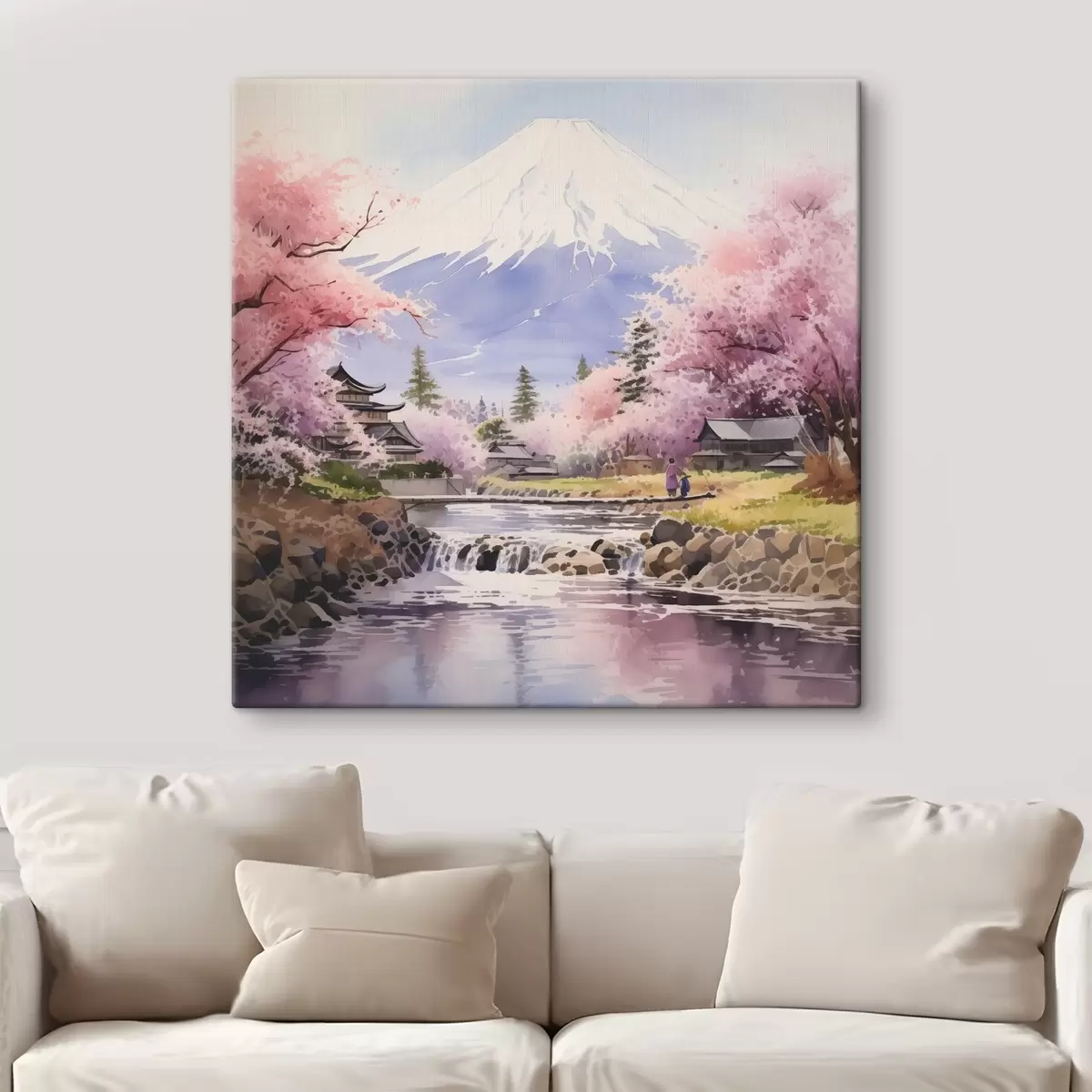 murales de pared Cerezos en flor junto al río Fuji s38948