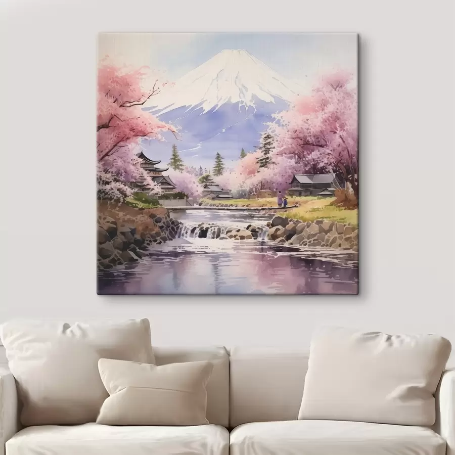 murales de pared Cerezos en flor junto al río Fuji s38948