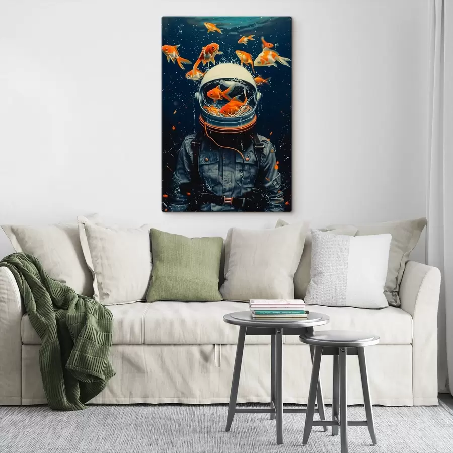 murales de pared Astronauta nadando con peces juguetones s39041