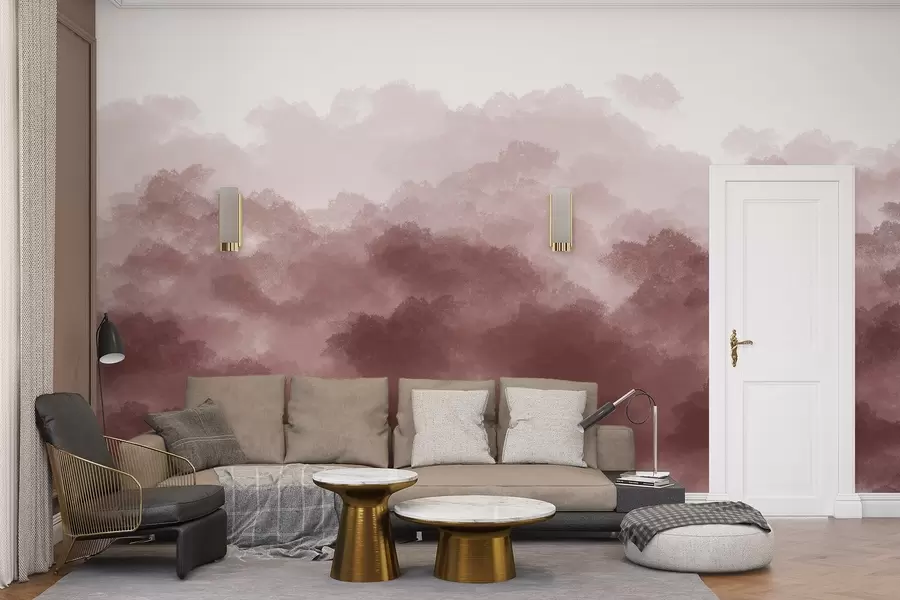 murales de pared Bosque en la niebla, paisajes de naturaleza, color beige w01880v2