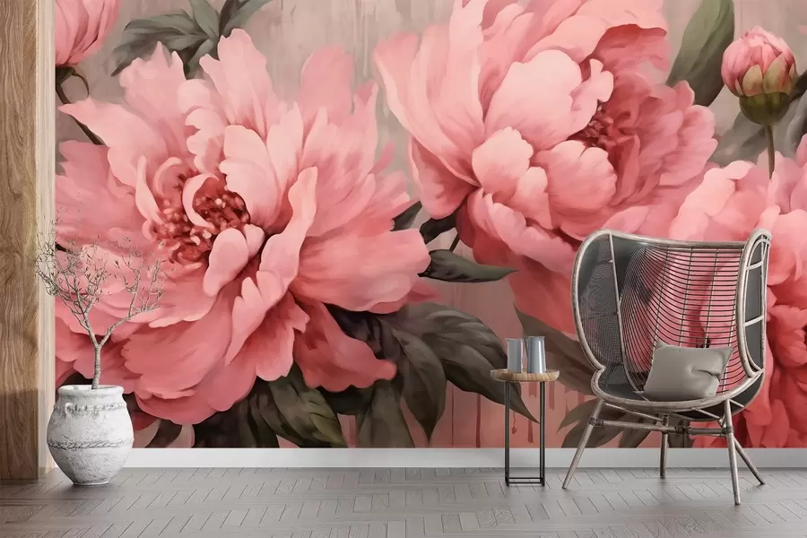 murales de pared peonías rosadas w01906