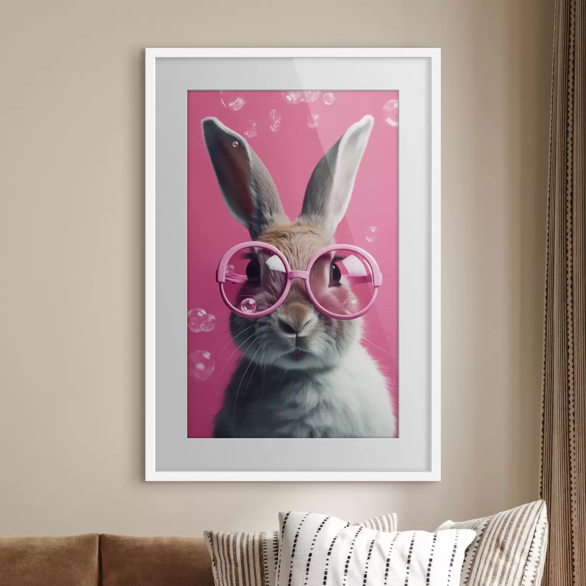 Poster Conejo con gafas rosas sobre fondo rosa f41280