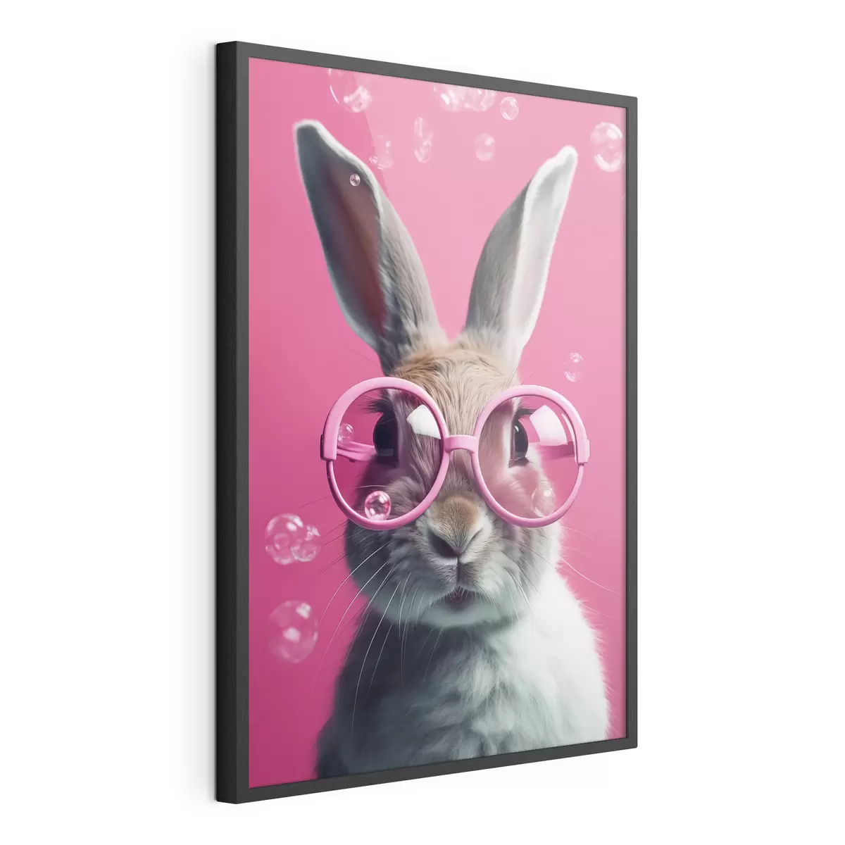 Poster Conejo con gafas rosas sobre fondo rosa f41280