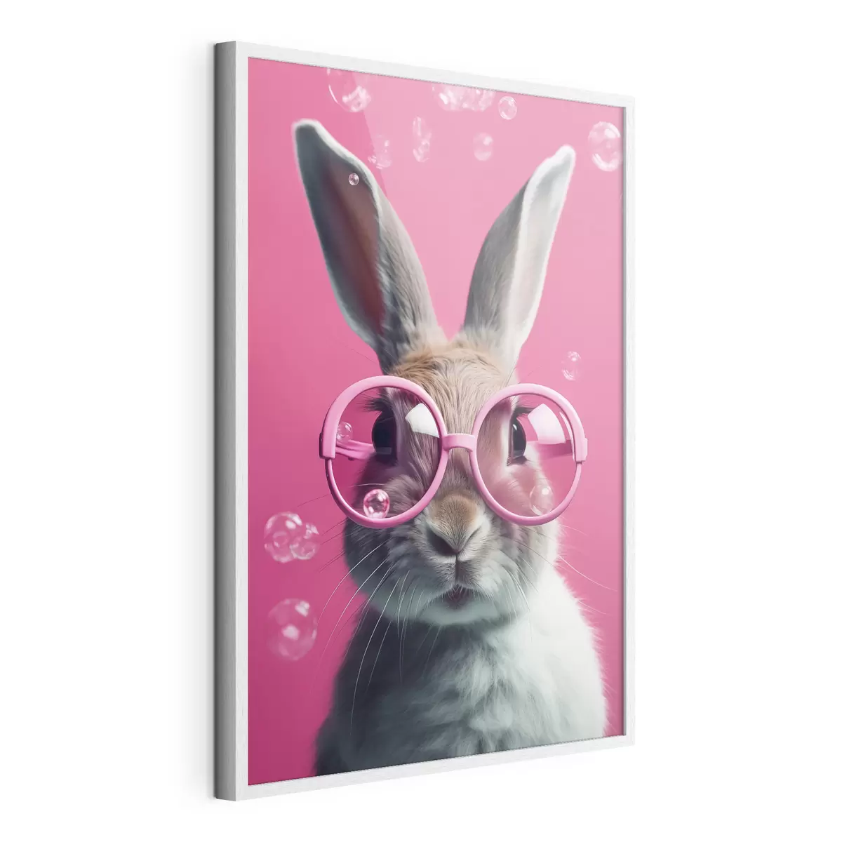 Poster Conejo con gafas rosas sobre fondo rosa f41280
